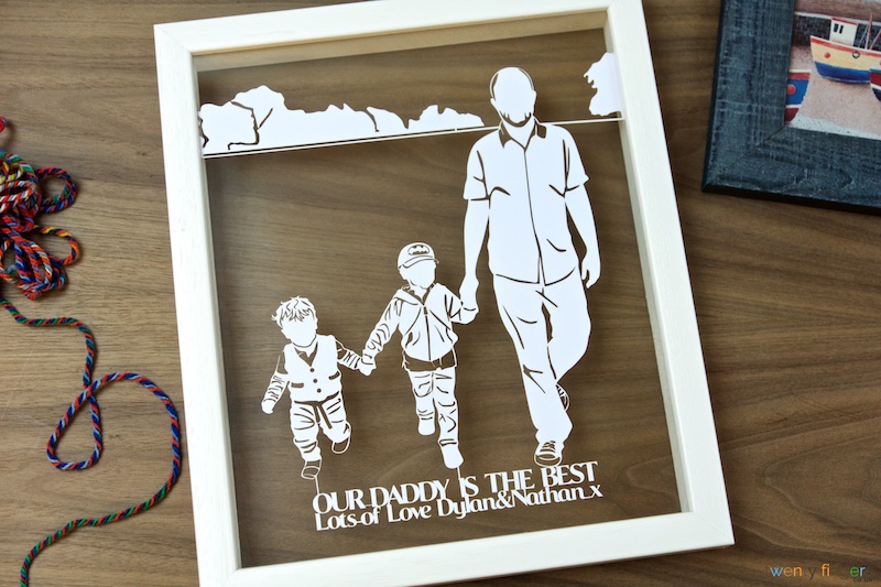 Father and Children Silhouette Papercut